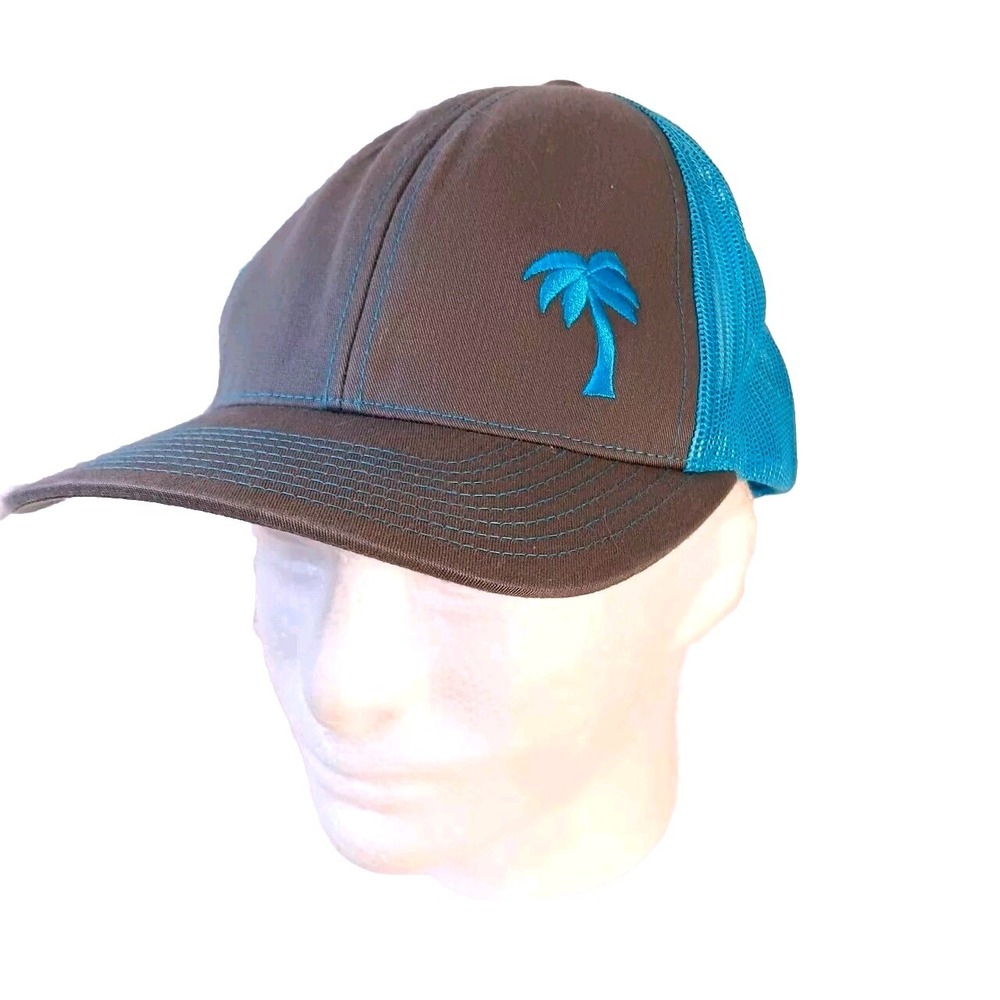 Pacific Headwear 104C Pro Model Trucker‎ Hat Brown Turquoise Palm Tree Snapback